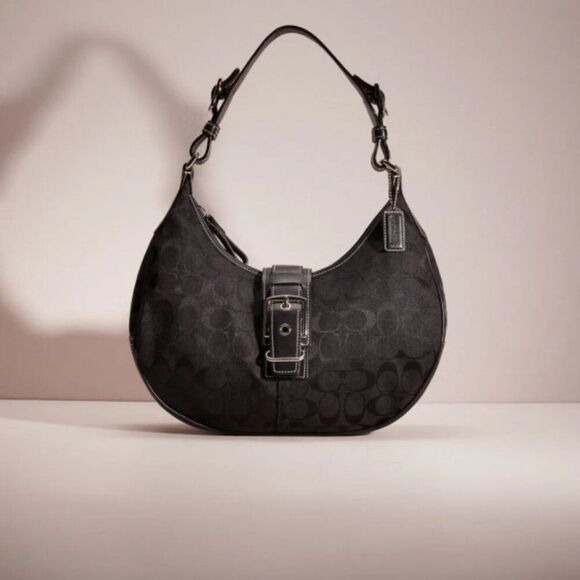 Coach Vintage Leather Buckle Signature Jacquard Hobo Classic Shoulder Bag - Picture 1 of 5